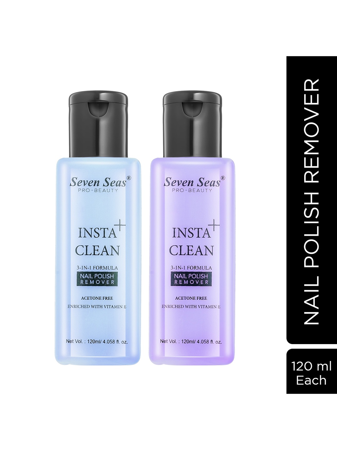 

Seven Seas Set Of 2 Insta Clean Acetone Free Nail Polish Remover 240ml, Blue