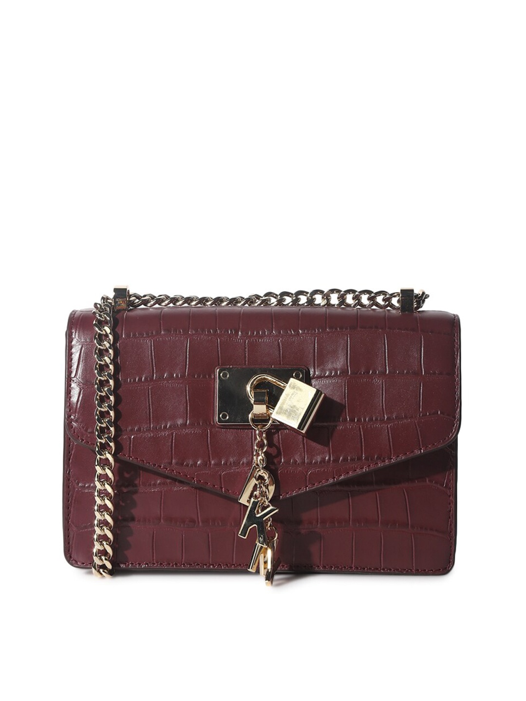 

DKNY Women Red Textured Leather Structured Satchel Handbag