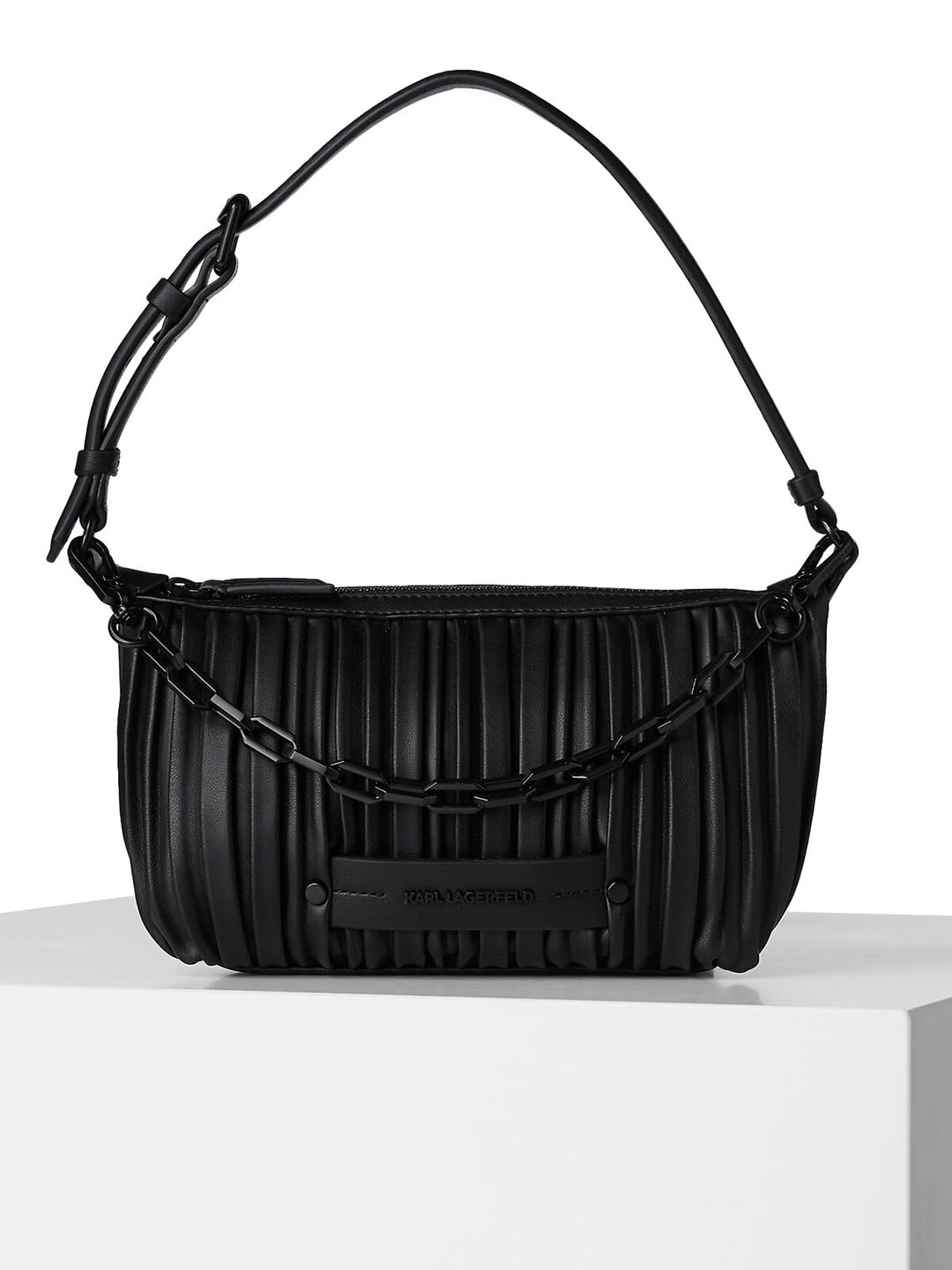 

Karl Lagerfeld Women Black Leather Structured Hobo Bag
