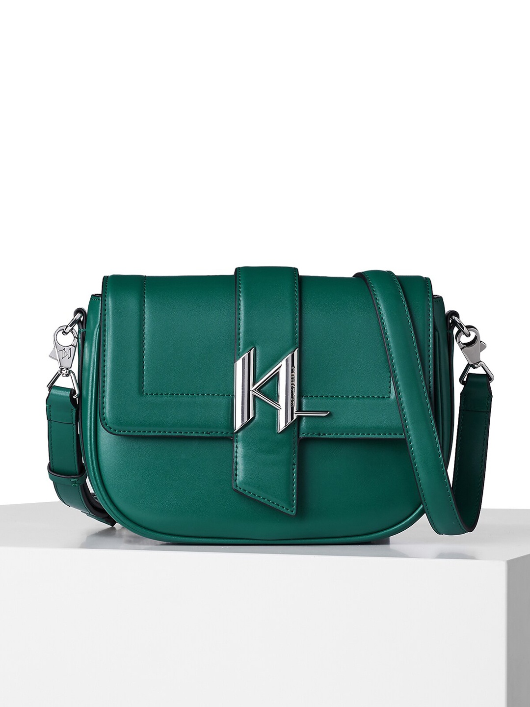 

Karl Lagerfeld Green Leather Structured Sling Bag