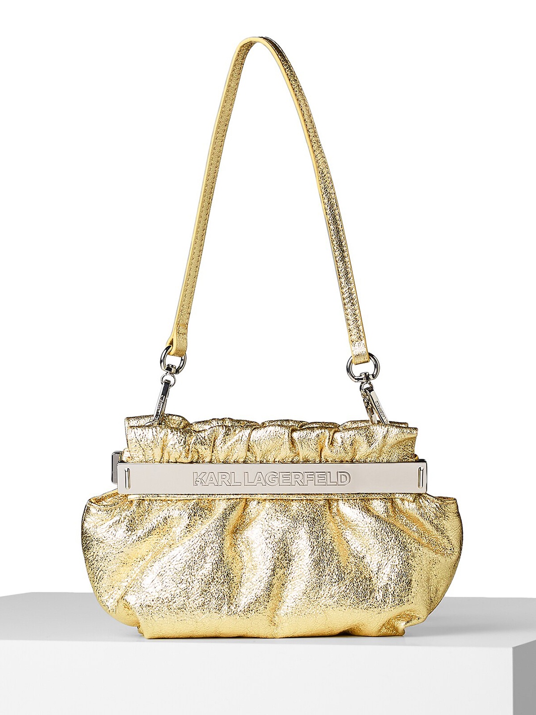 

Karl Lagerfeld Gold-Toned Textured Leather Structured Shoulder Bag