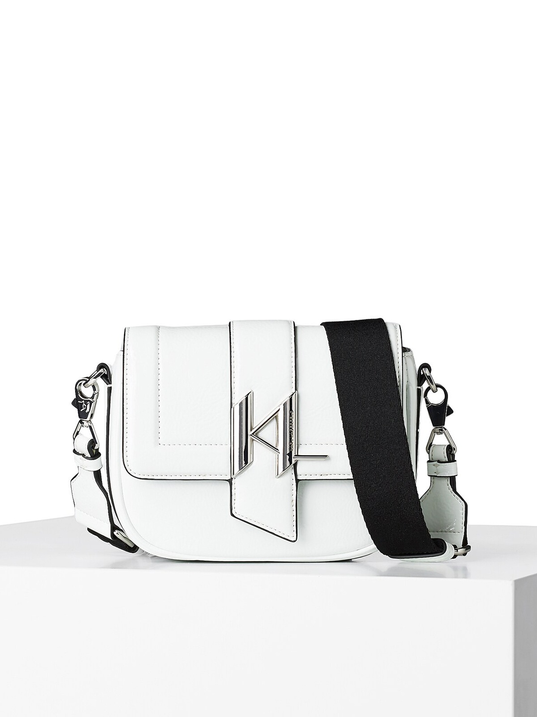 

Karl Lagerfeld White Textured Leather Structured Sling Bag