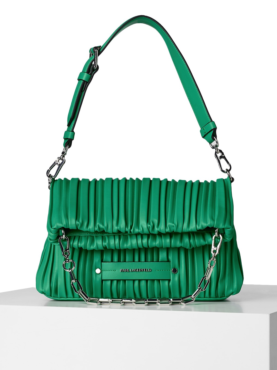 

Karl Lagerfeld Women Green Leather Structured Shoulder Bag with Fringed
