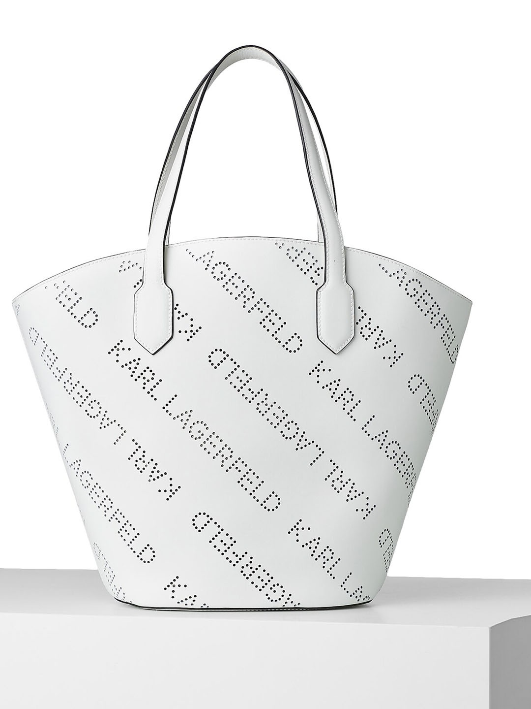 

Karl Lagerfeld White Printed Leather Oversized Bucket Shoulder Bag