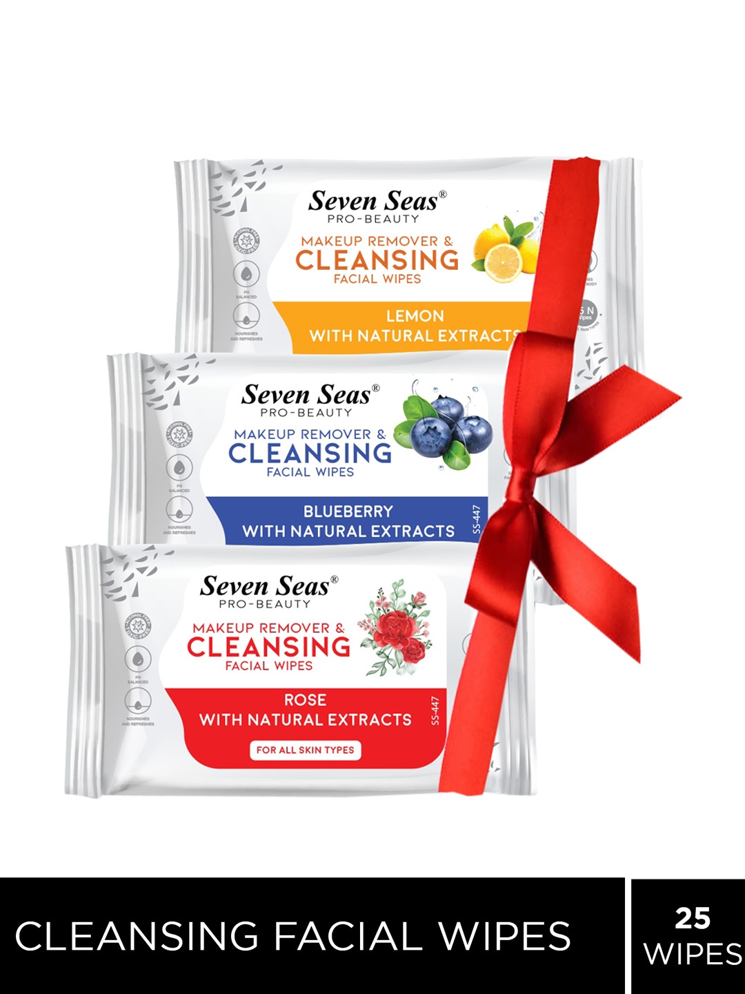 

Seven Seas Set Of 3 Makeup Remover & Cleansing Facial Wipes 150ml, Transparent