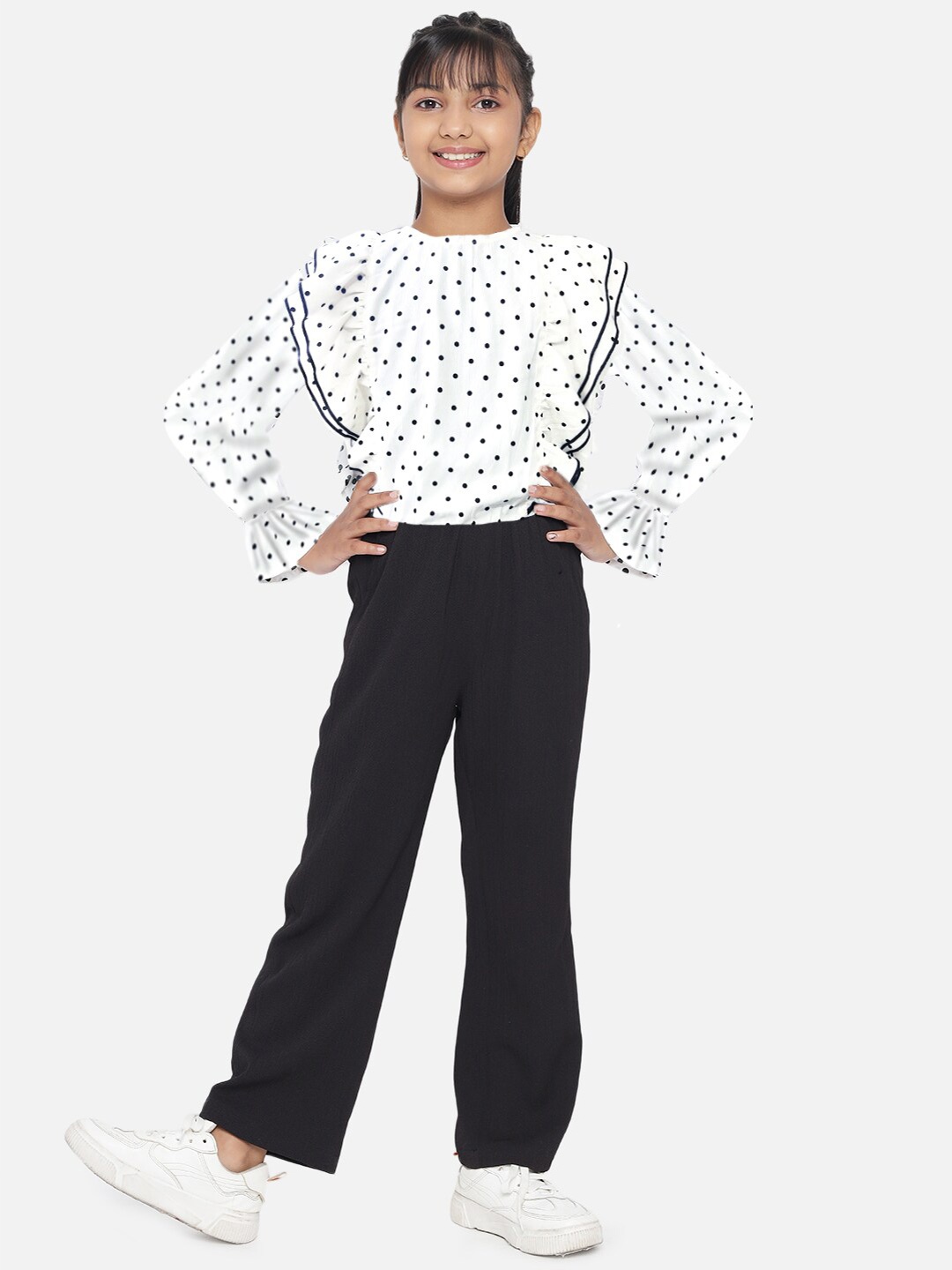 

luyk Girls Black & White Printed Basic Jumpsuit with Ruffles