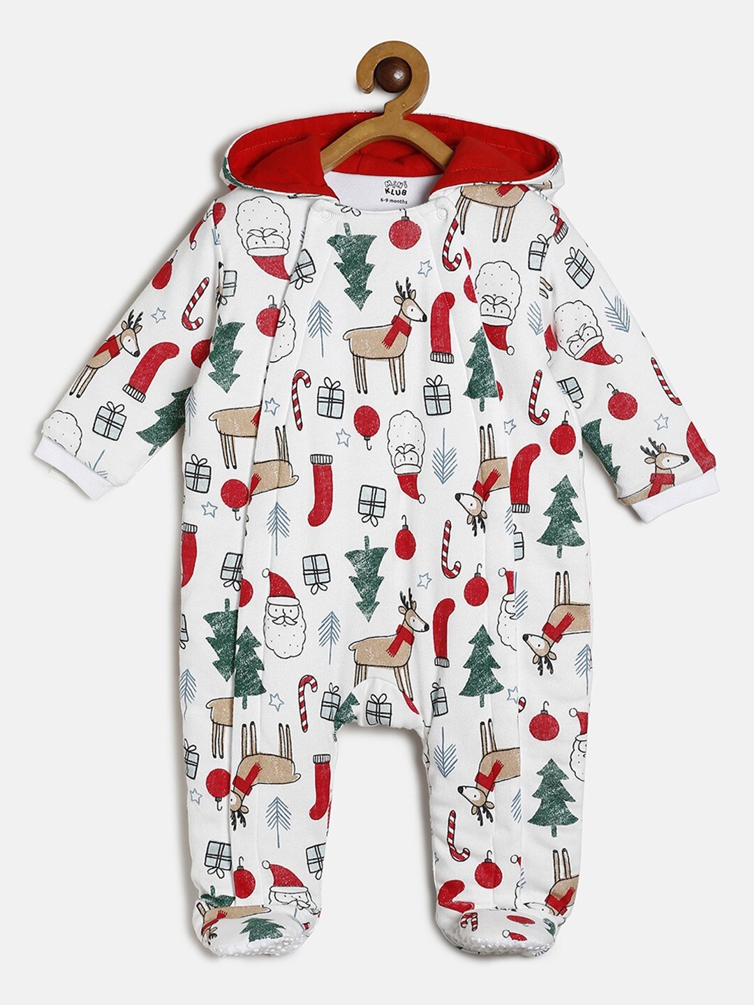 

MINI KLUB Infant Kids White & Red Printed Cotton Sleepsuit