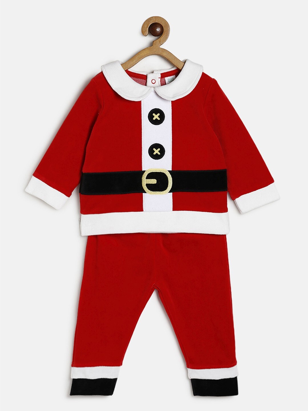 

MINI KLUB Boys Red & White Solid Pure Cotton T-shirt with Trousers