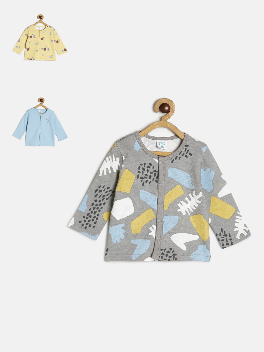 

MINI KLUB Infant Boys Pack Of 3 Printed Organic Cotton Jhablas, Grey