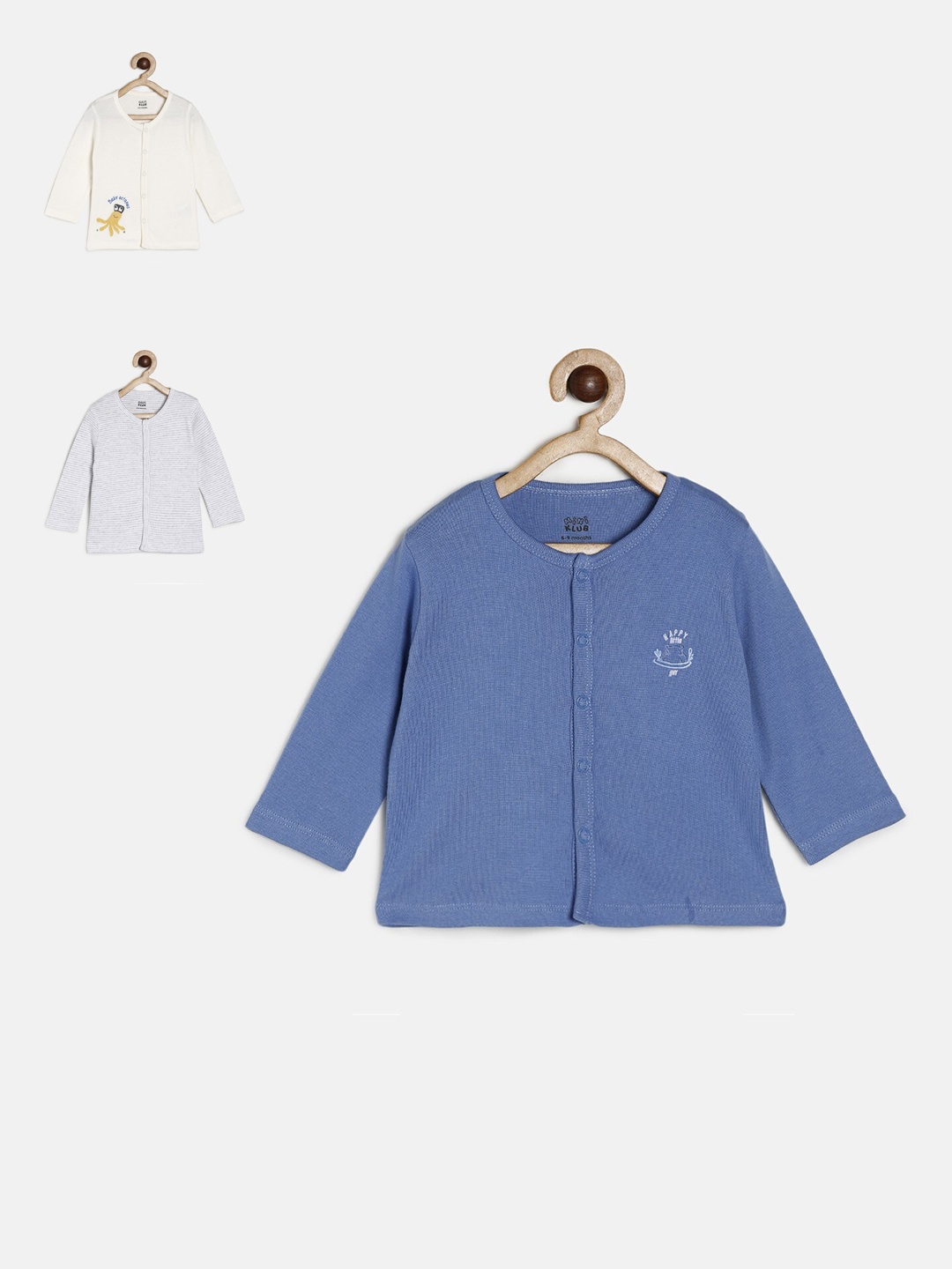 

MINI KLUB Infant Boys Pack Of 3 Solid Cotton Jhablas, Blue