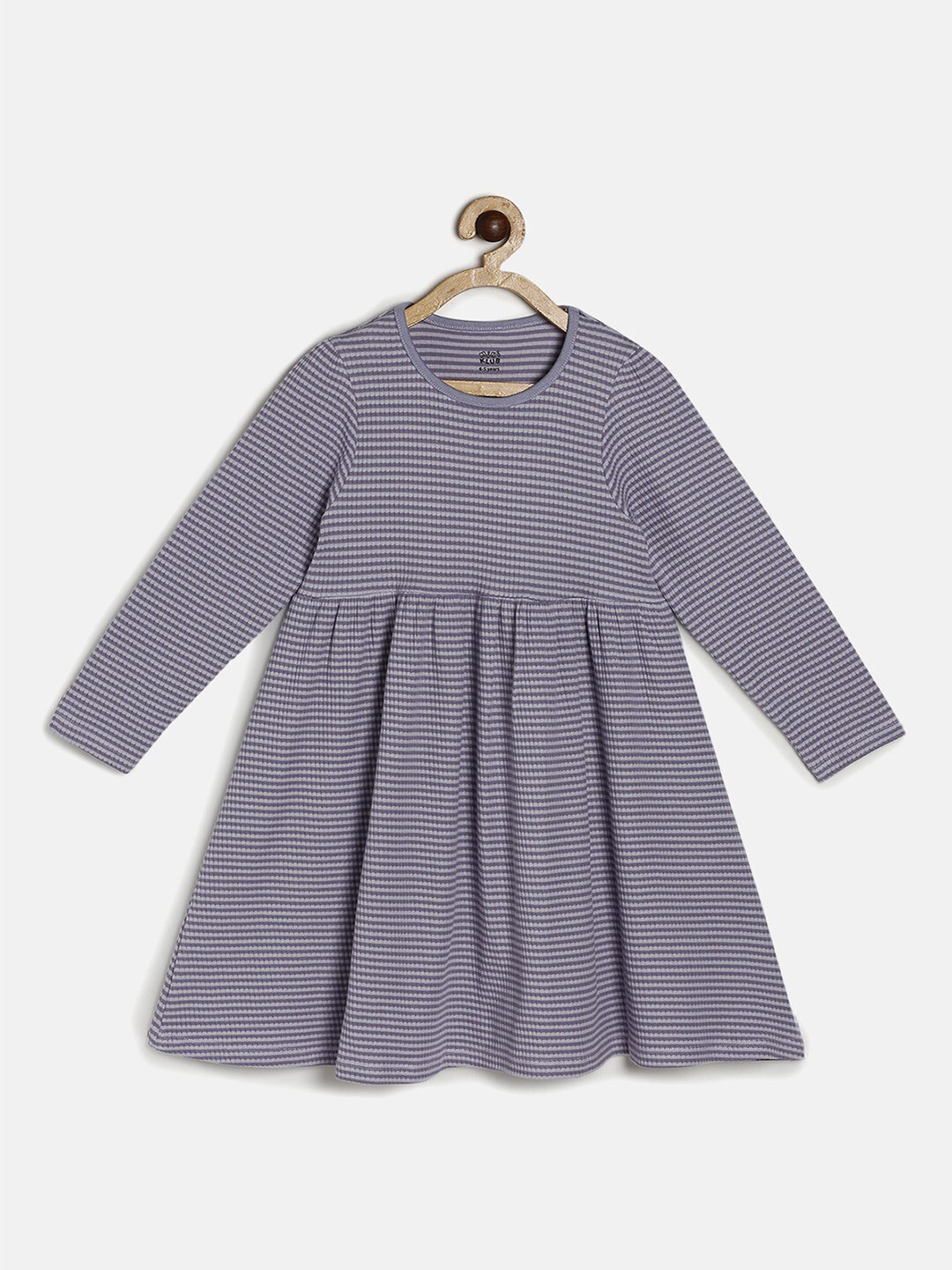 

MINI KLUB Girls Purple & White Striped A-Line Cotton Dress
