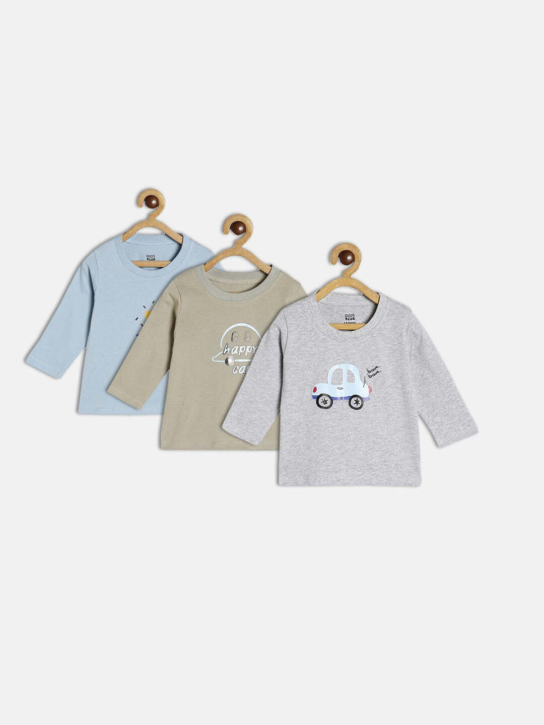 

MINI KLUB Boys Blue & Grey Pack Of 3 Printed Cotton T-shirts