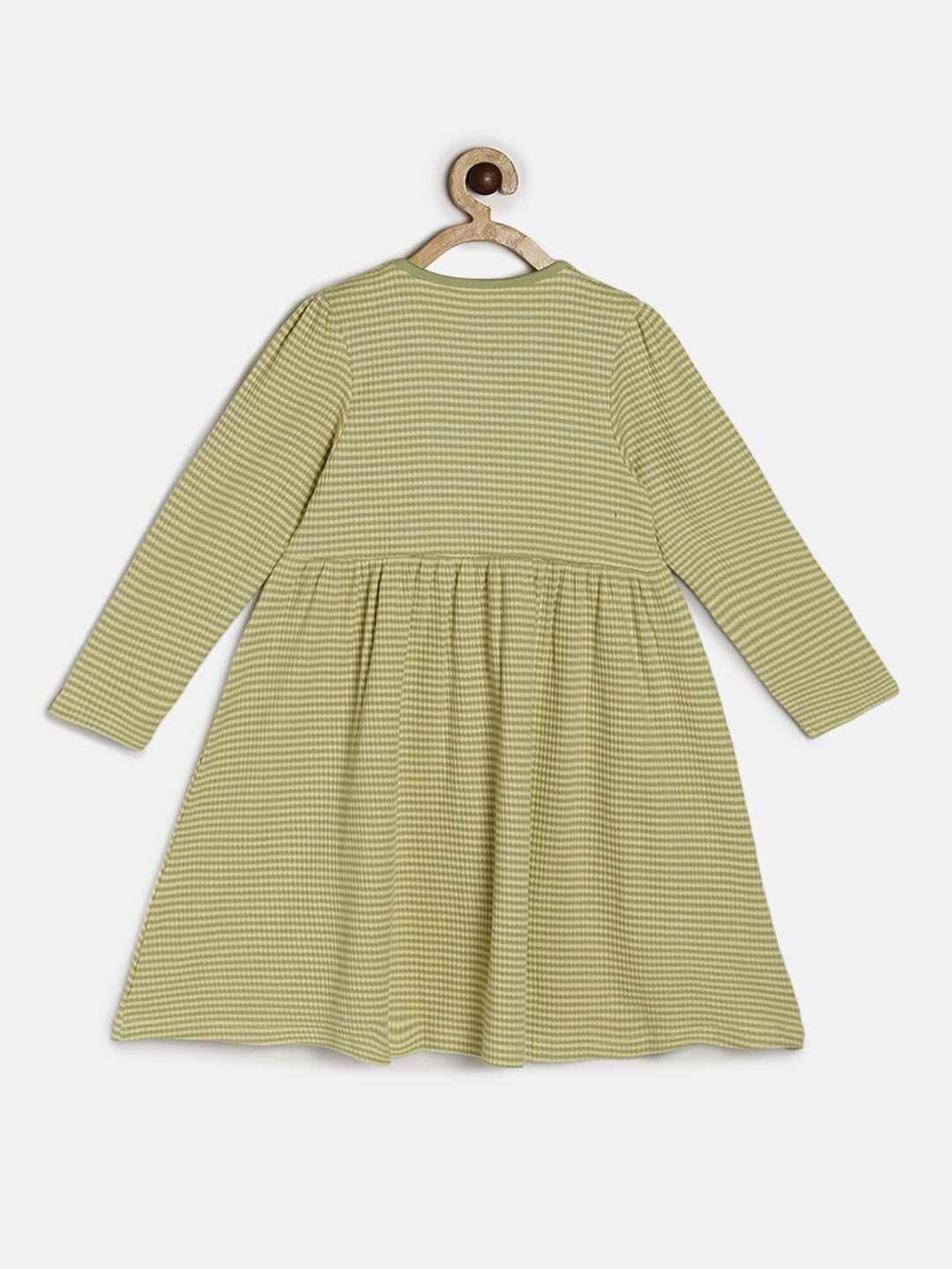 

MINI KLUB Girls Olive Green & Off White Striped A-Line Cotton Dress