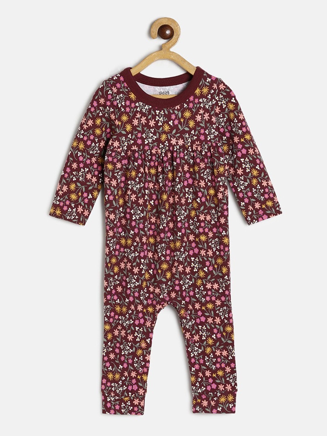 

MINI KLUB Infants Maroon Floral Printed Cotton Romper