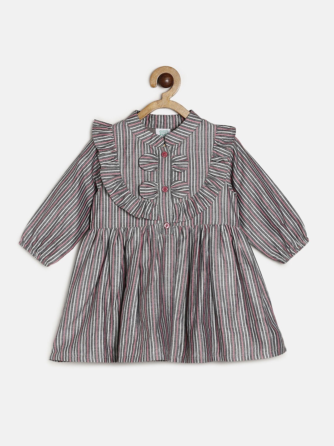 

MINI KLUB Girls Grey & Pink Striped Fit & Flare Dress