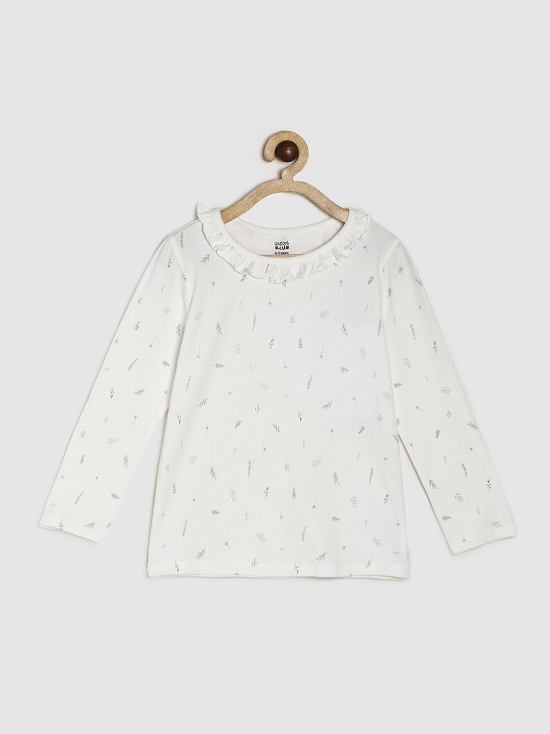 

MINI KLUB White & Grey Pure Cotton Floral Print Top