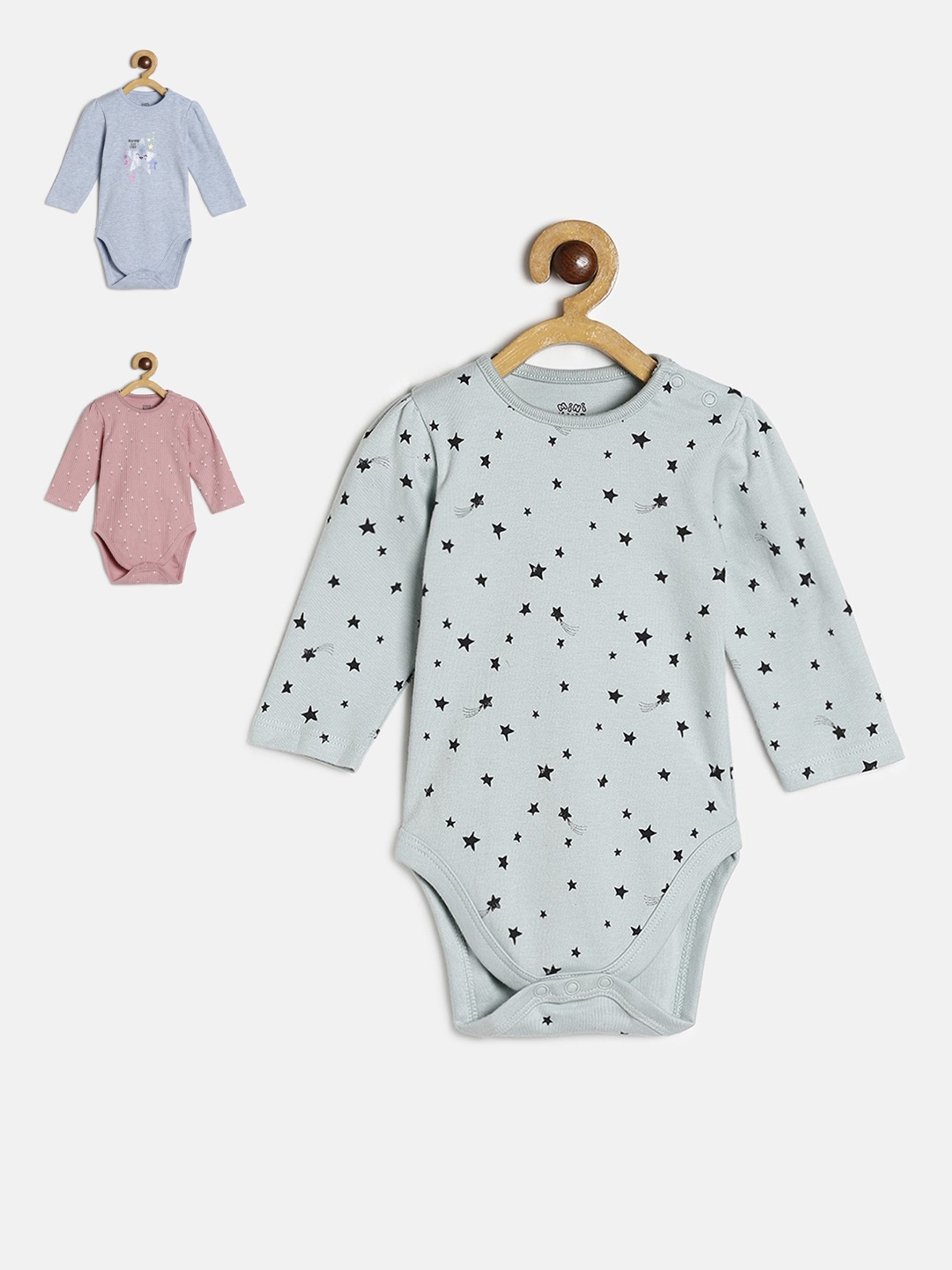 

MINI KLUB Infant Girls Pack Of 3 Printed Pure Cotton Bodysuit, Pink