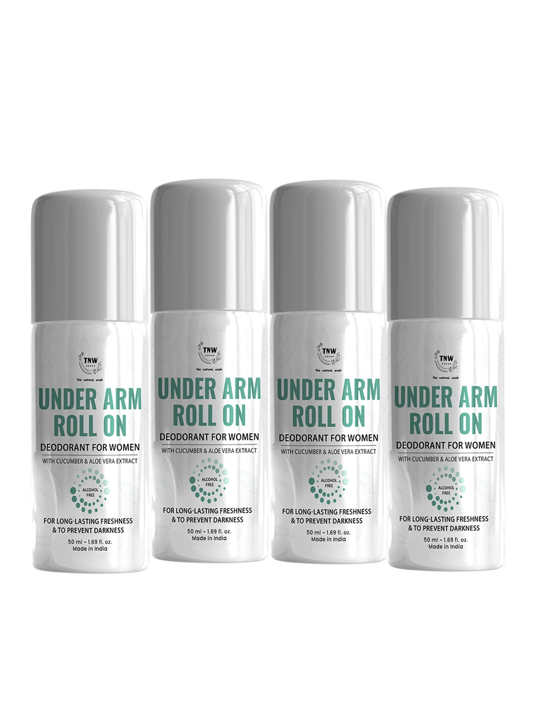 

TNW the natural wash Set of 4 Cucumber Aloe Vera Under Arm Roll On Deodorant 50ml Each, White