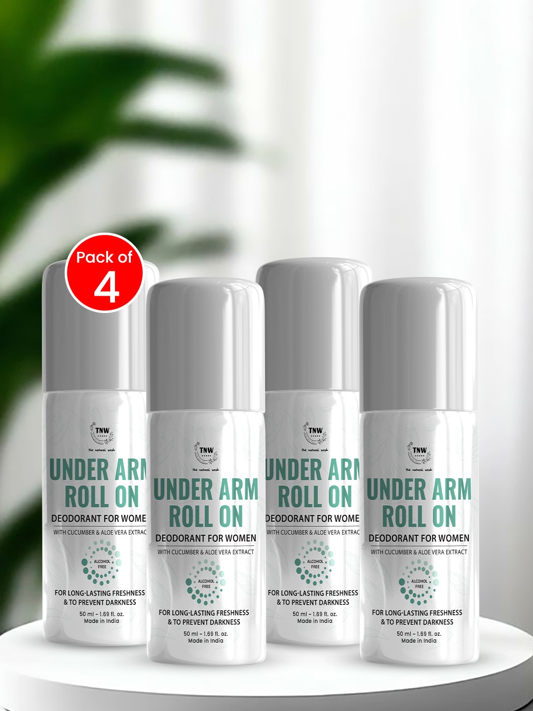 

TNW the natural wash Set of 4 Cucumber Aloe Vera Under Arm Roll On Deodorant 50ml Each, White