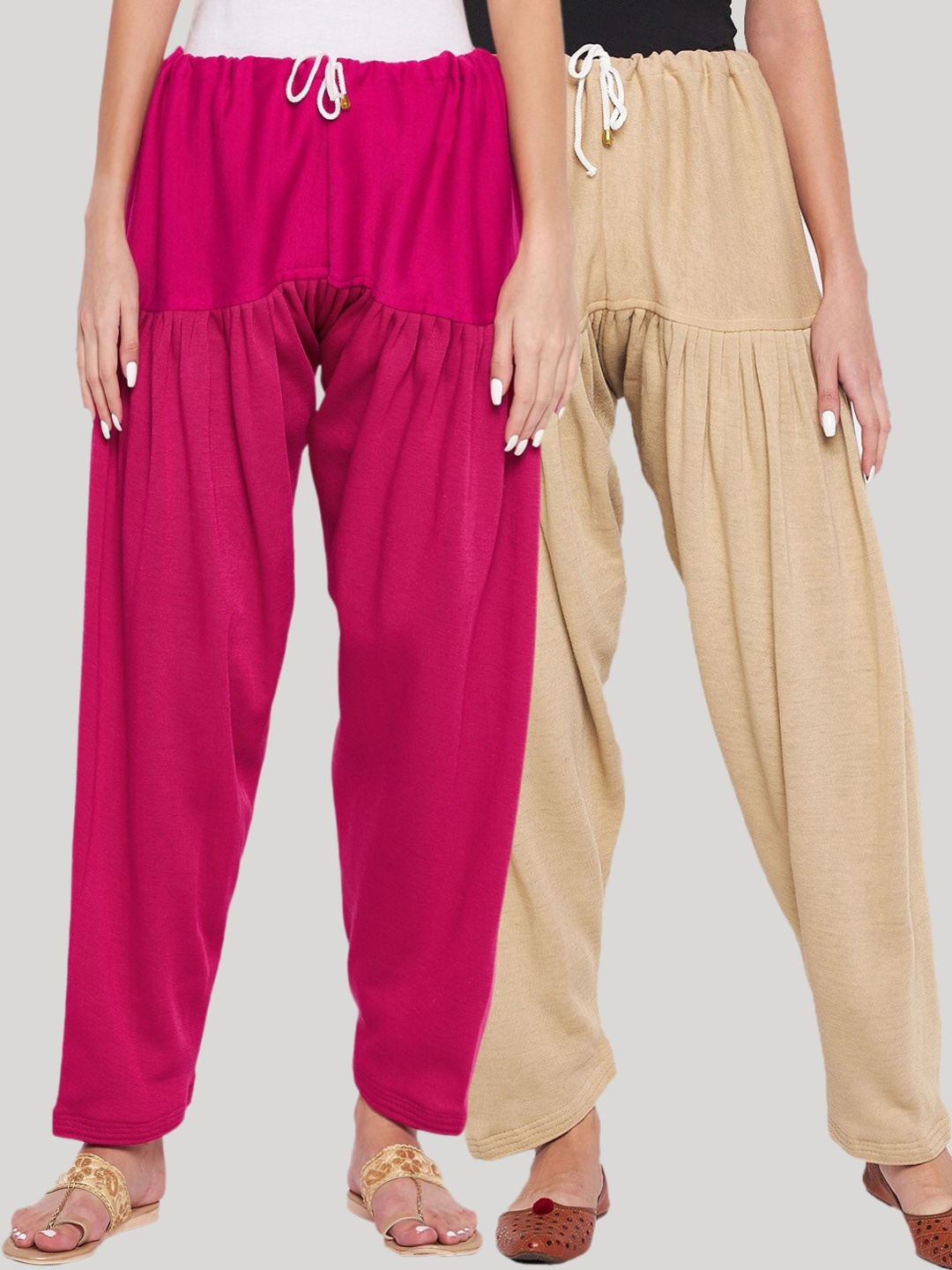 

Clora Creation Women Pack Of 2 Magenta & Fawn Solid Salwars, Cream