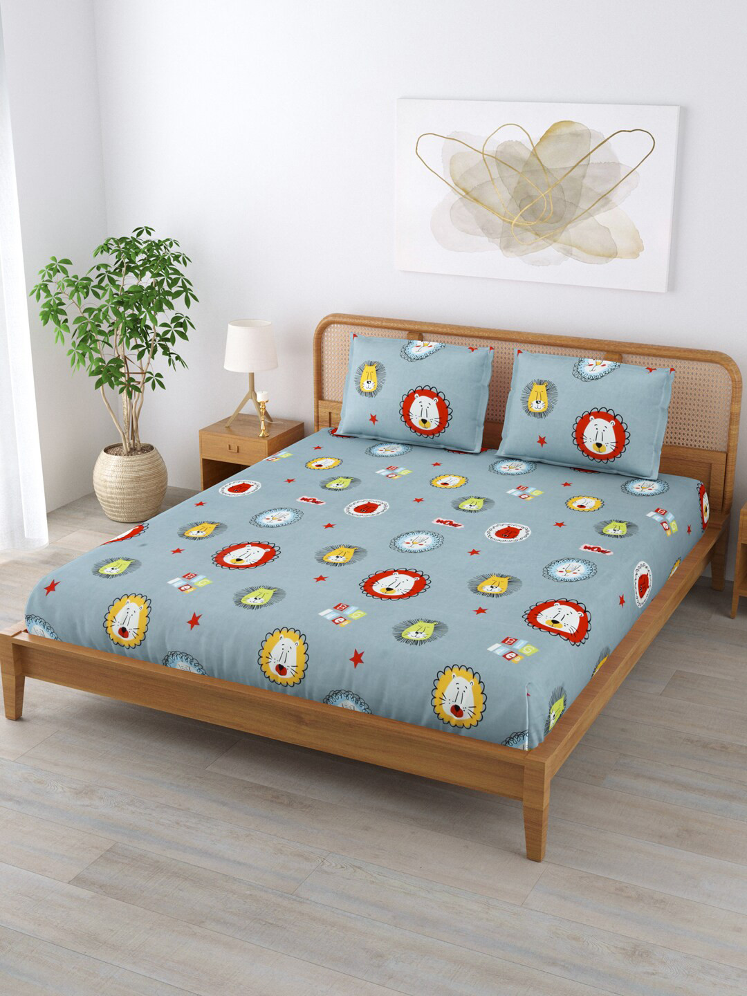 

Clasiko Grey & Red Cartoon Characters 144 TC Queen Bedsheet with 2 Pillow Covers