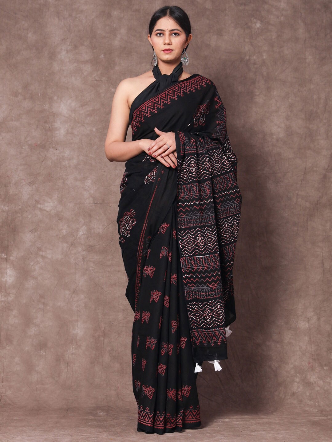 

BUTA BUTI Black & Pink Ethnic Motifs Pure Cotton Saree