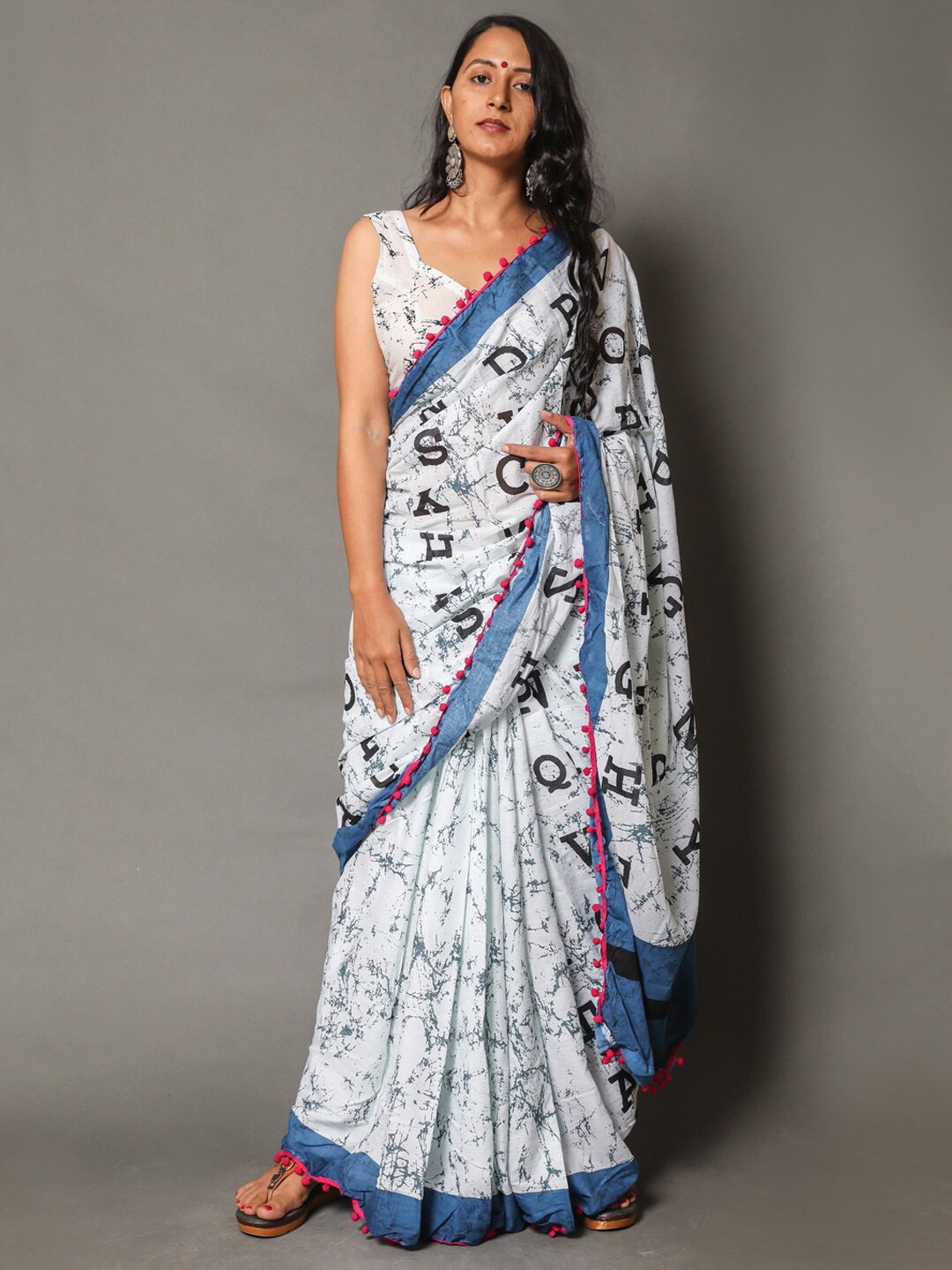 

BUTA BUTI White & Blue Pure Cotton Saree