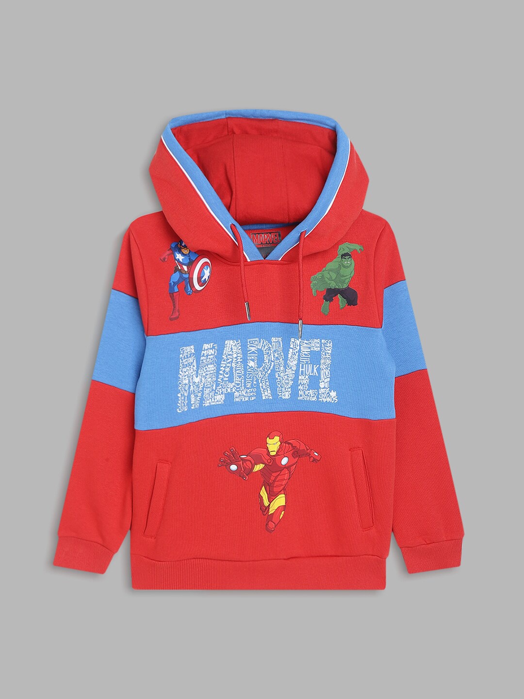 

Blue Giraffe Boys Red Colourblocked Hooded Cotton Sweatshirt