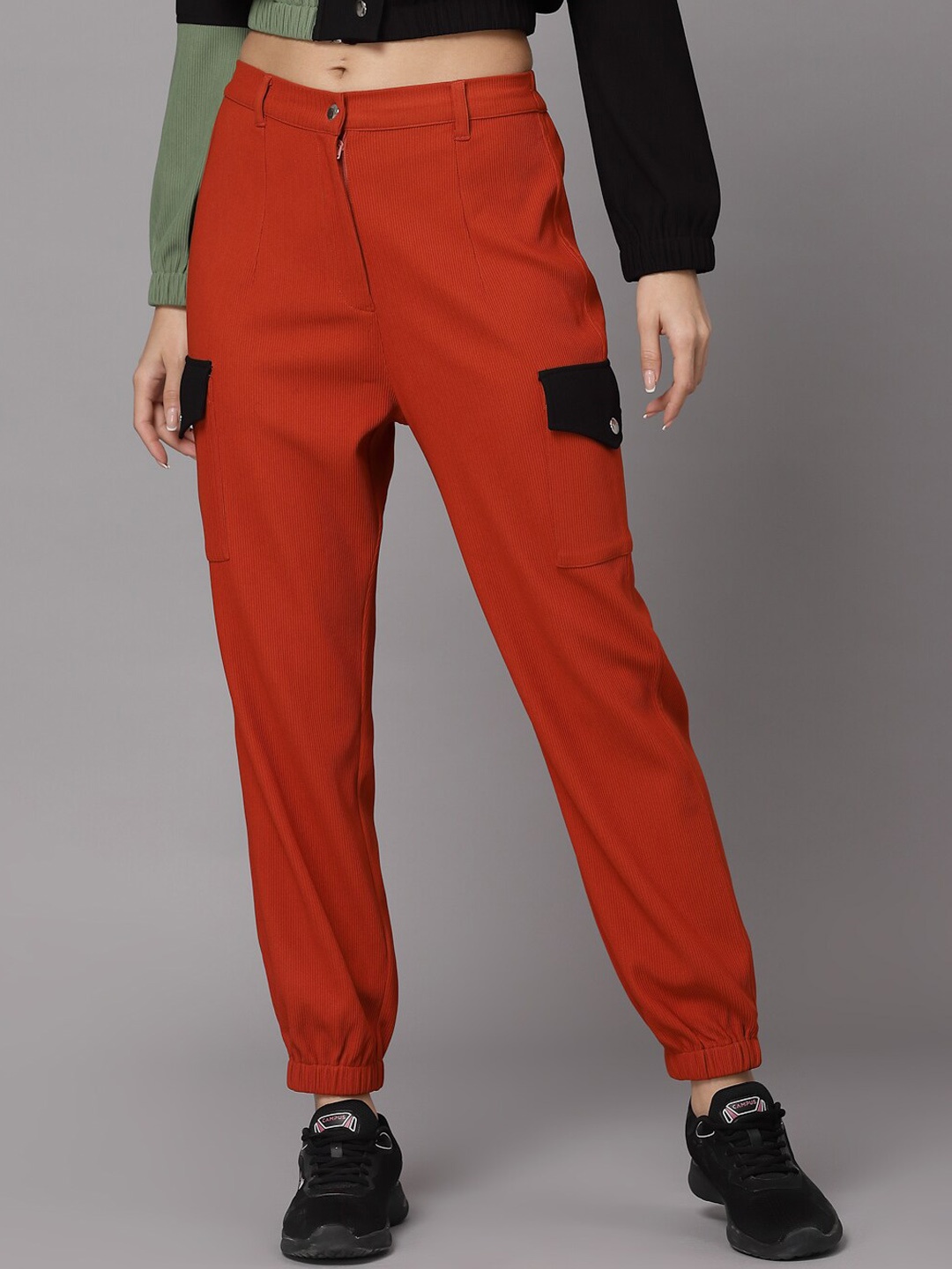 

KASSUALLY Women Red High-Rise Joggers Trousers