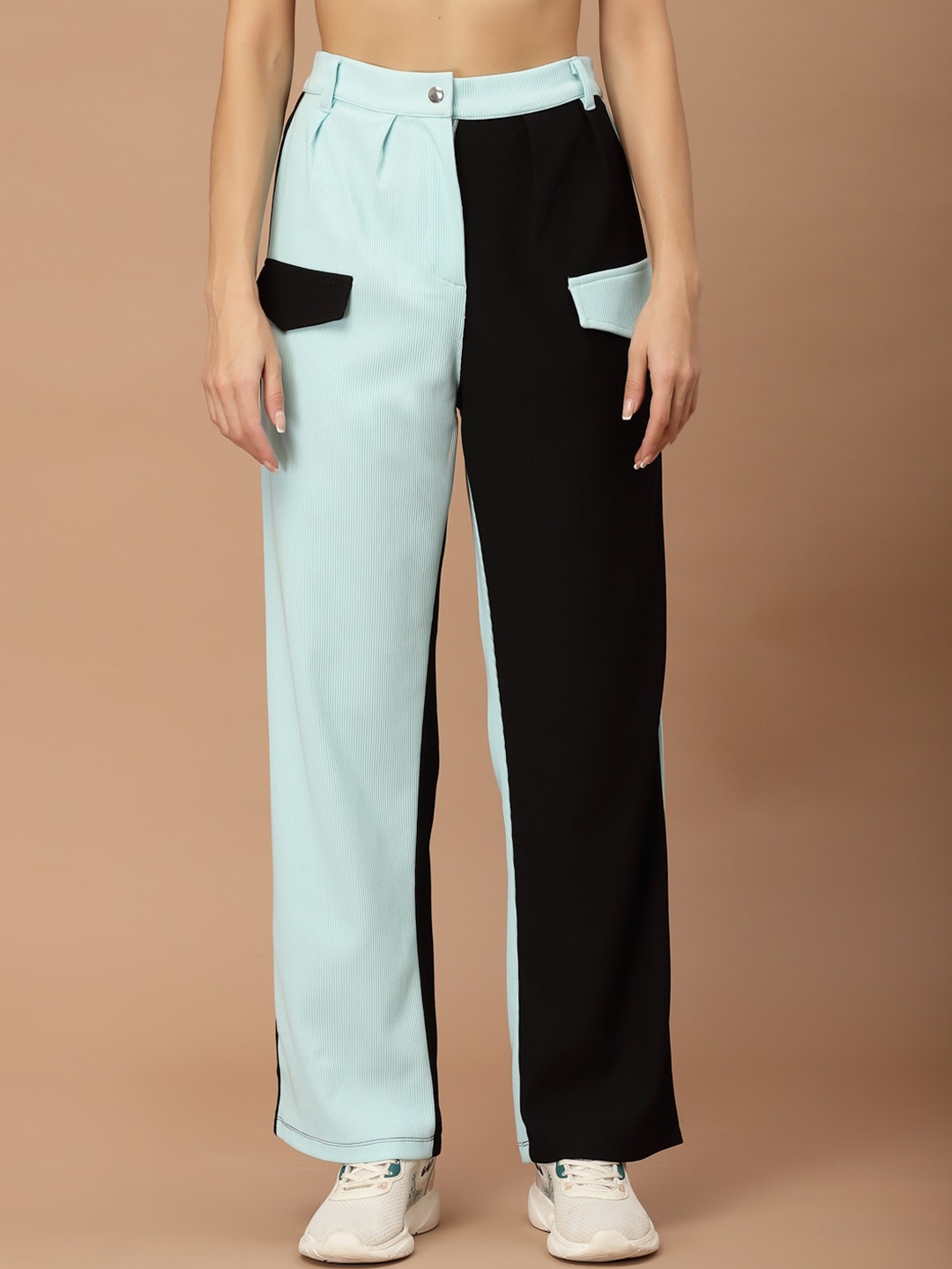 

KASSUALLY Women Printed Pleated Trousers, Turquoise blue