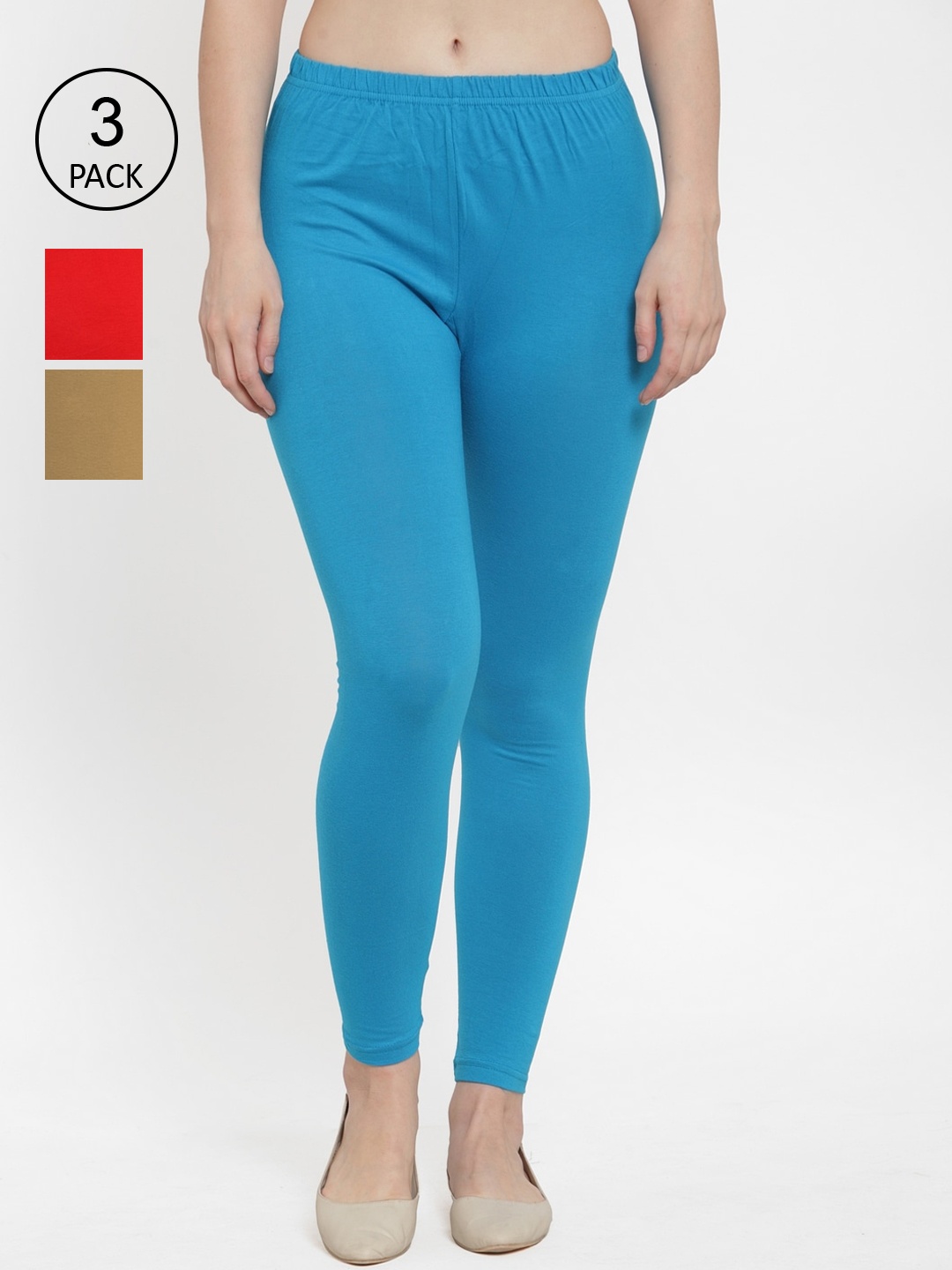 

GRACIT Women Pack Of 3 Cotton Lycra Solid Ankle-Length Leggings, Red