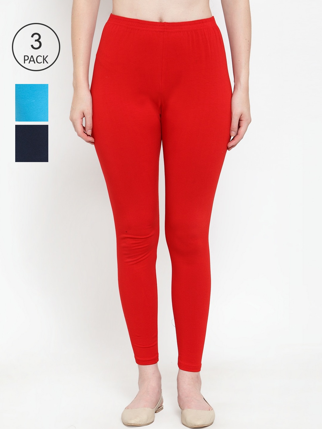 

GRACIT Women Pack Of 3 Cotton Lycra Solid Ankle-Length Leggings, Red