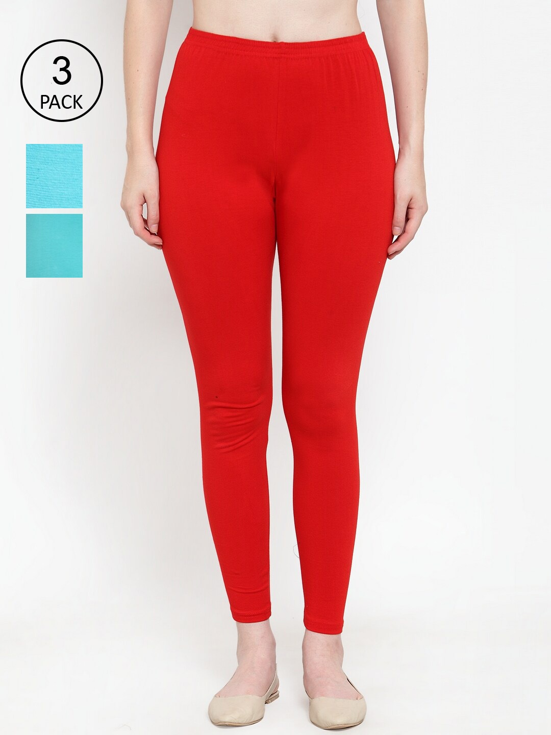 

GRACIT Women Pack Of 3 Cotton Lycra Solid Ankle-Length Leggings, Red