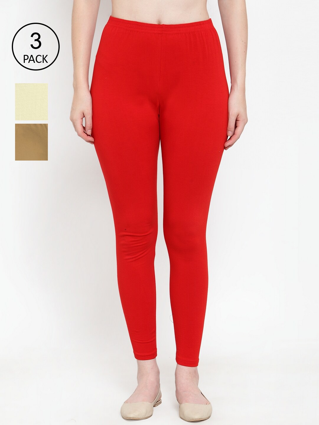 

GRACIT Women Pack Of 3 Cotton Lycra Solid Ankle-Length Leggings, Red