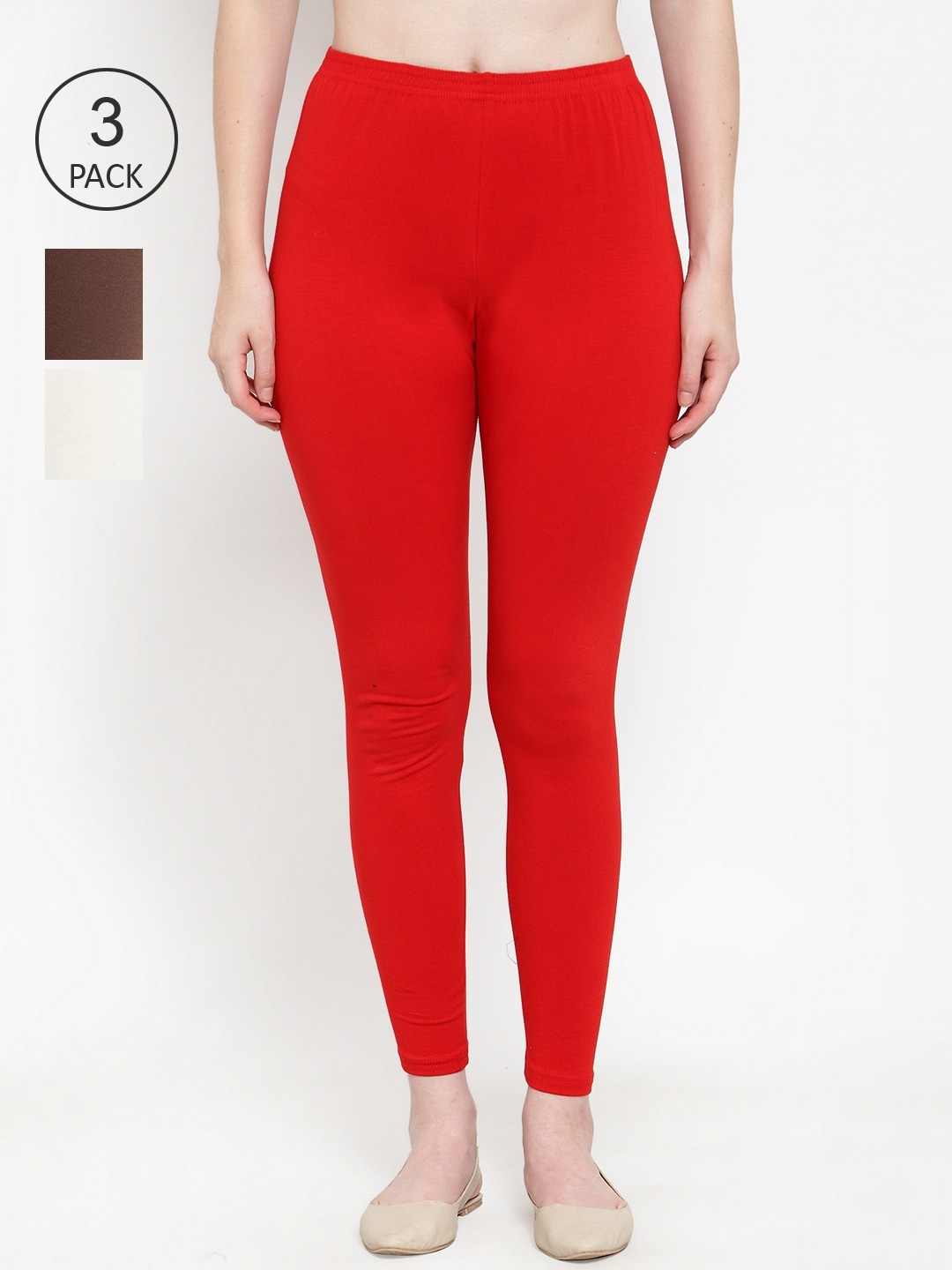 

GRACIT Women Pack Of 3 Cotton Lycra Solid Ankle-Length Leggings, Red