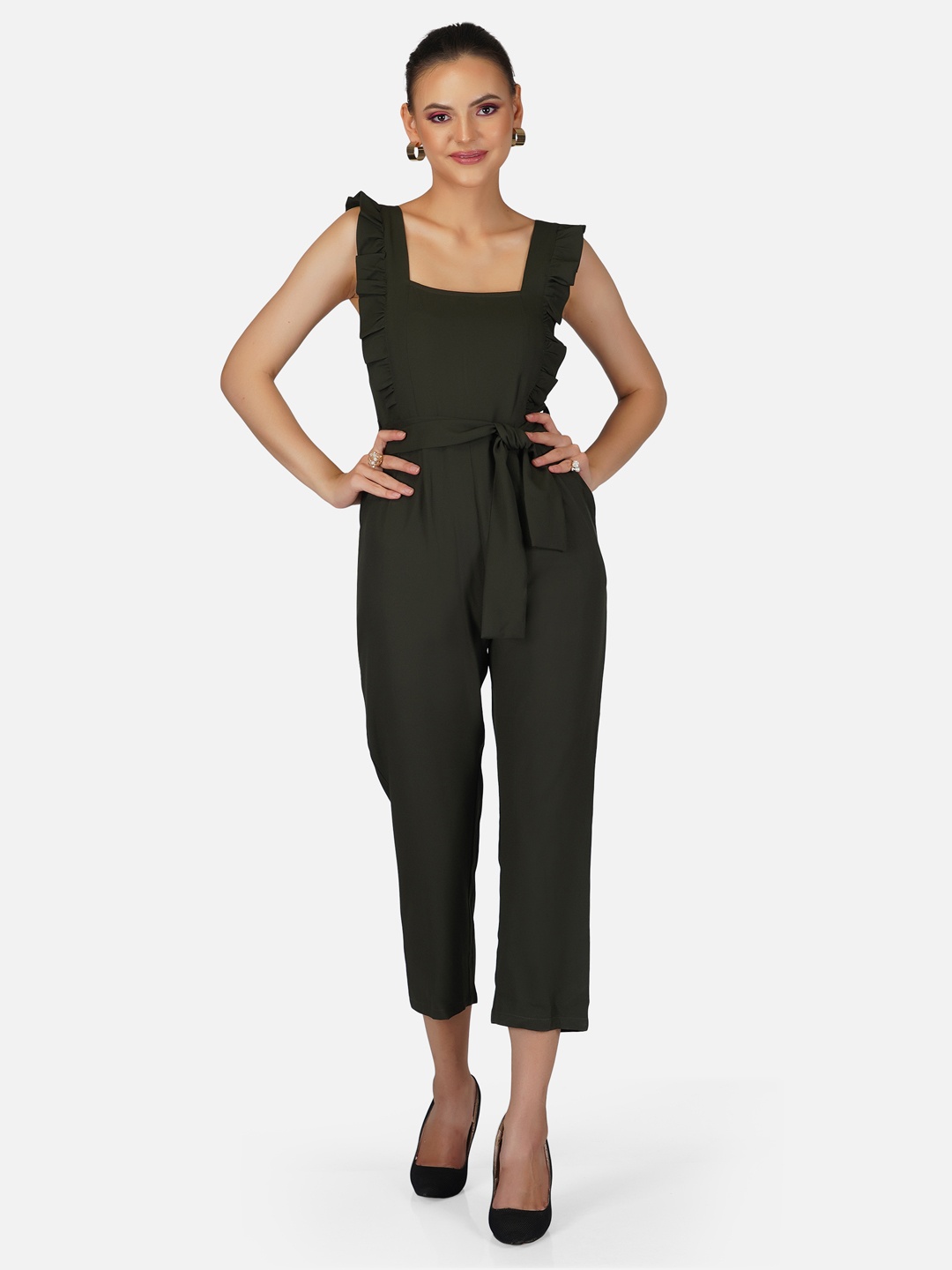 

Tinted Olive Green Solid Basic Jumpsuit