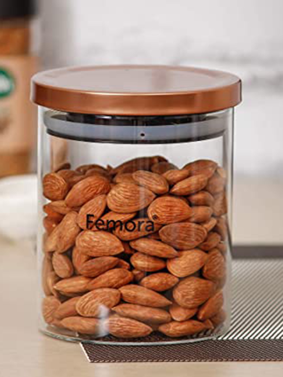 

Femora Set Of 2 Transparent Solid Glass Storage Jar With Lid 600 ML Each