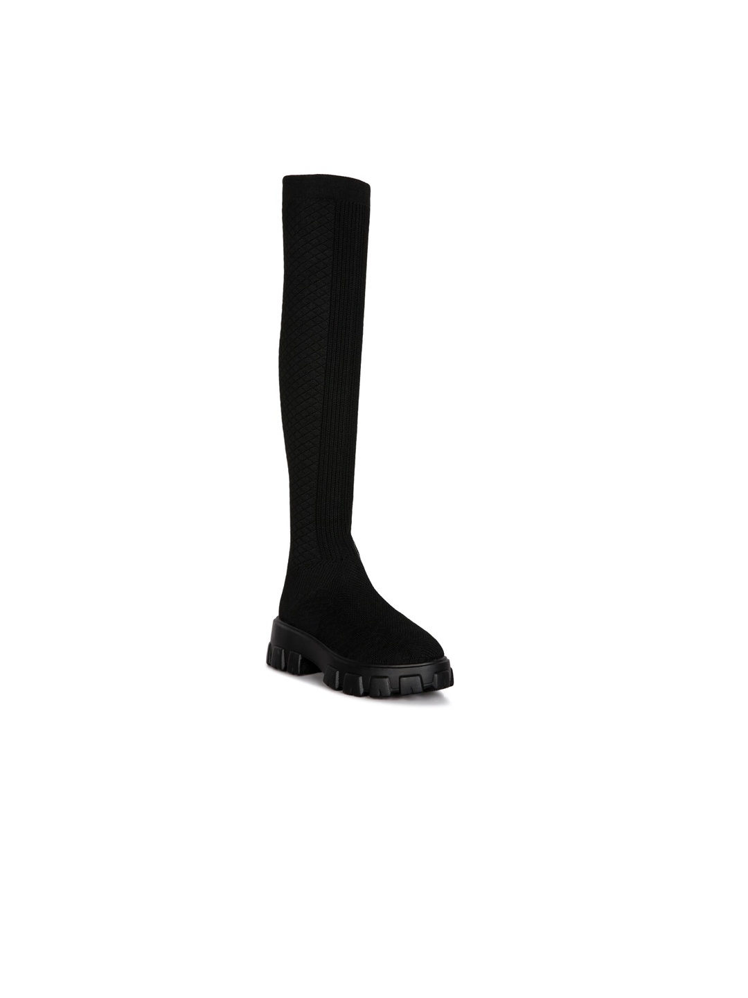 

London Rag Women Black Textured High-Top Knitted Winter Boots