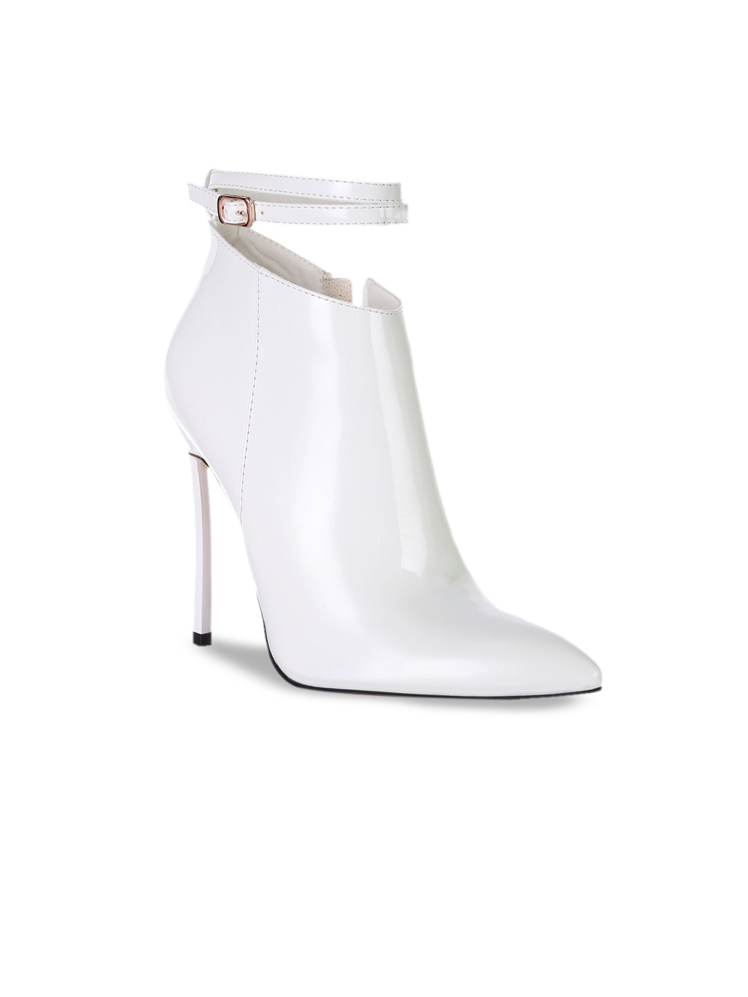 

London Rag Women White Solid Leather Party Regular Pointed Toe High Heeled Boots