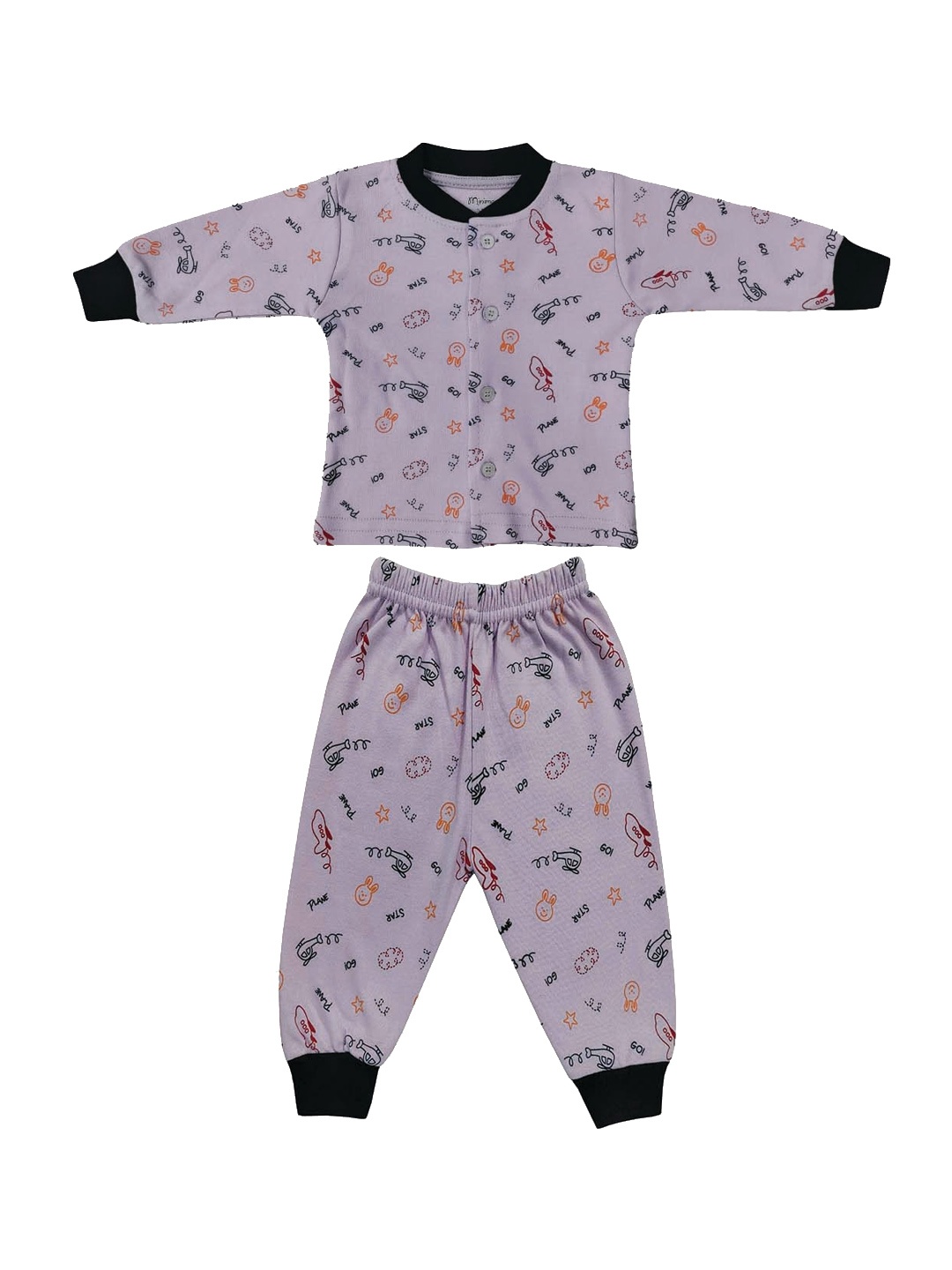 

Zoom Minimondo Unisex Kids Violet & Black Printed Night suit
