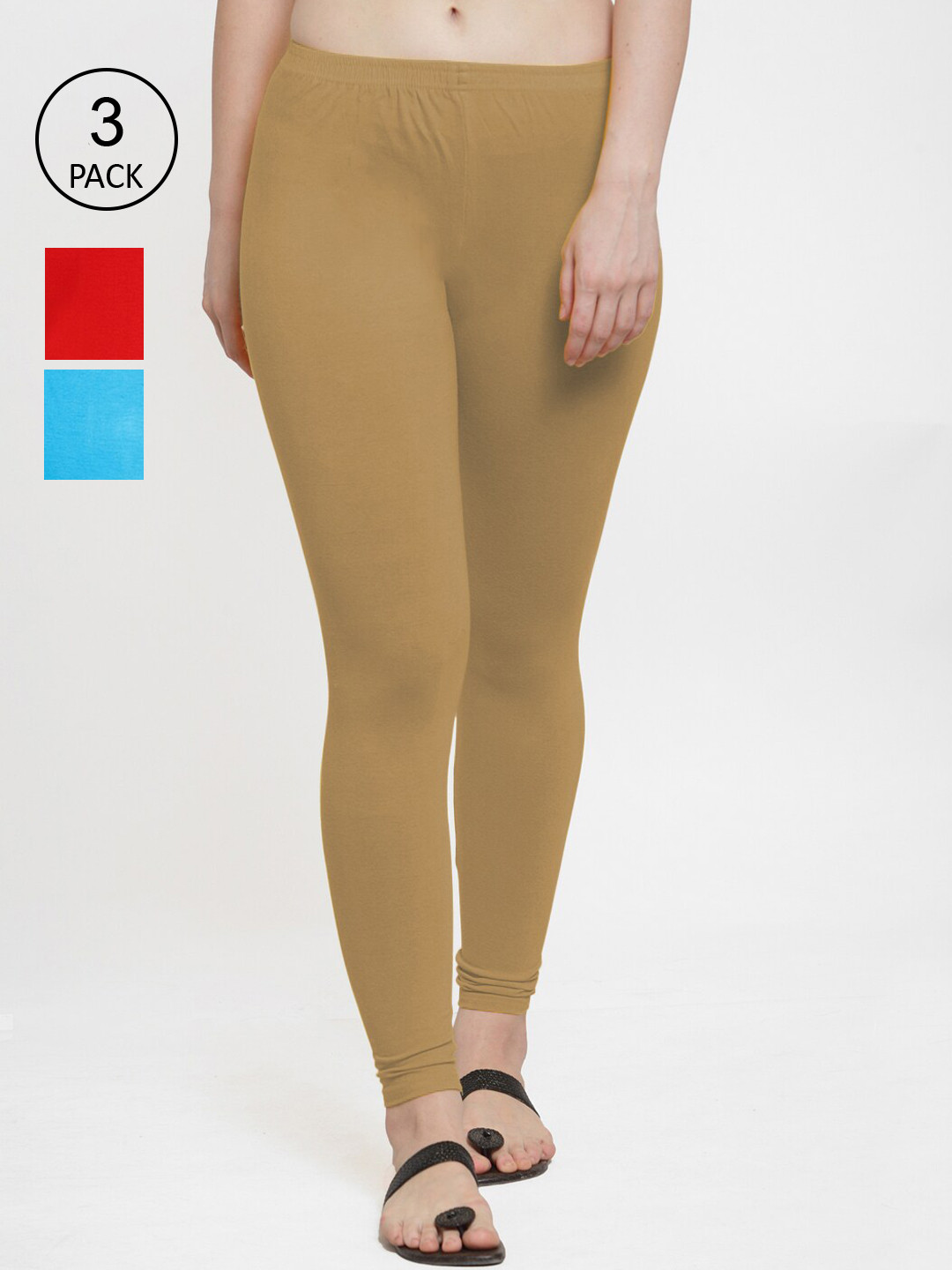 

Jinfo Women Pack Of 3 Solid Ankle-Length Leggings, Red