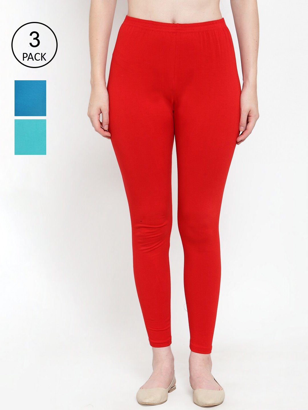 

Jinfo Women Pack of 3 Solid Leggings, Red