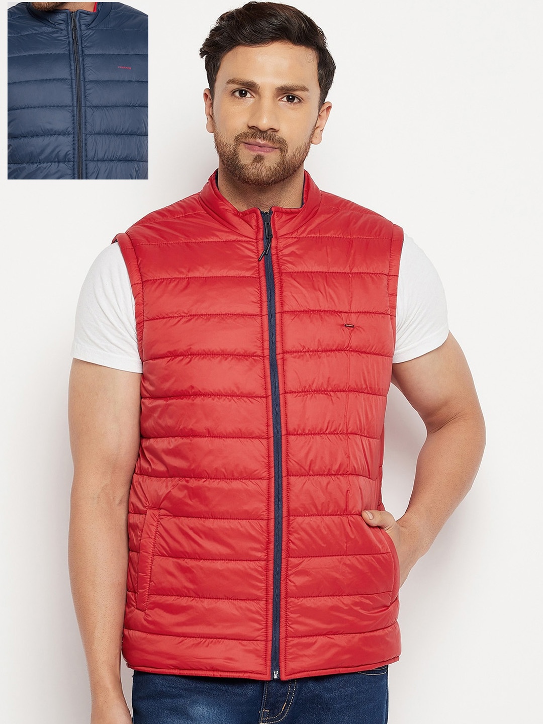 

Okane Men Blue Navy & Blue Reversible Padded Jacket