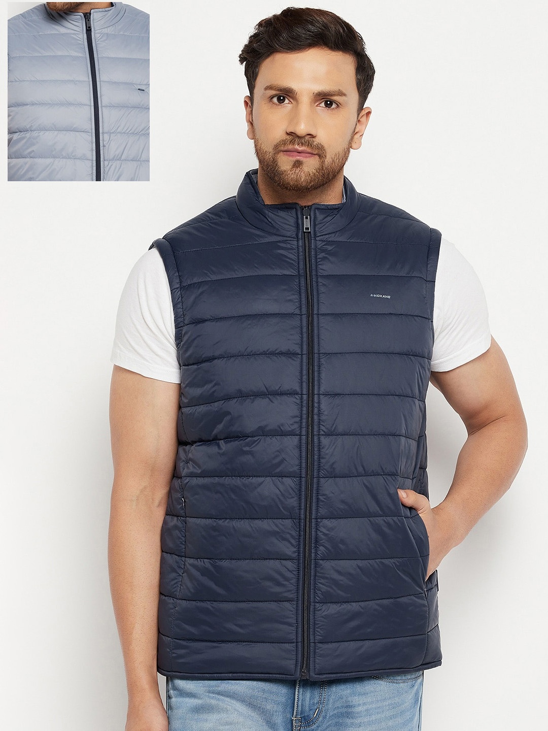 

Okane Men Navy Blue Reversible Padded Jacket