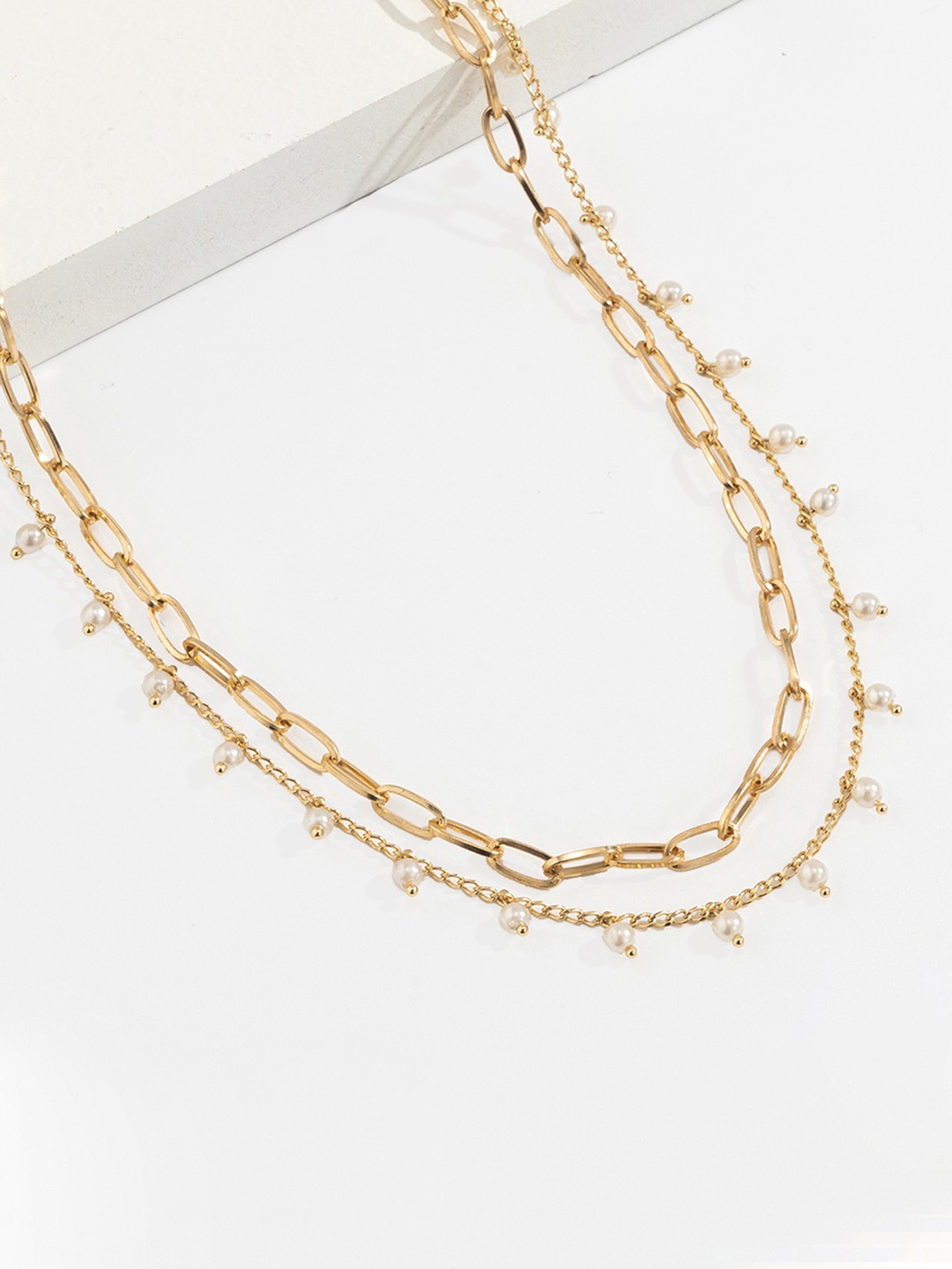 

Yellow Chimes Women Pearl Studded Dual Layer Elegant Waist Chain, Gold