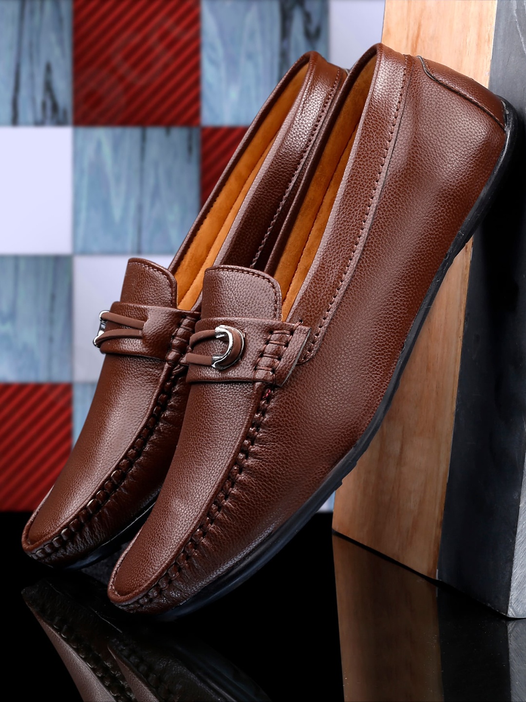 

KRAASA Men Brown Solid Horsebit Loafers