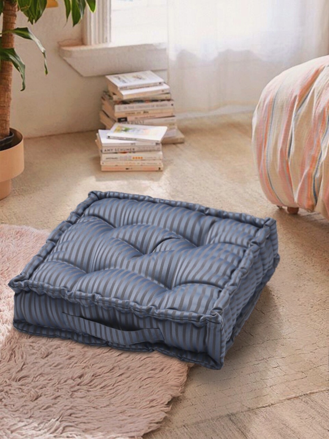 

S9home by Seasons Blue Printed Square Floor Cushion