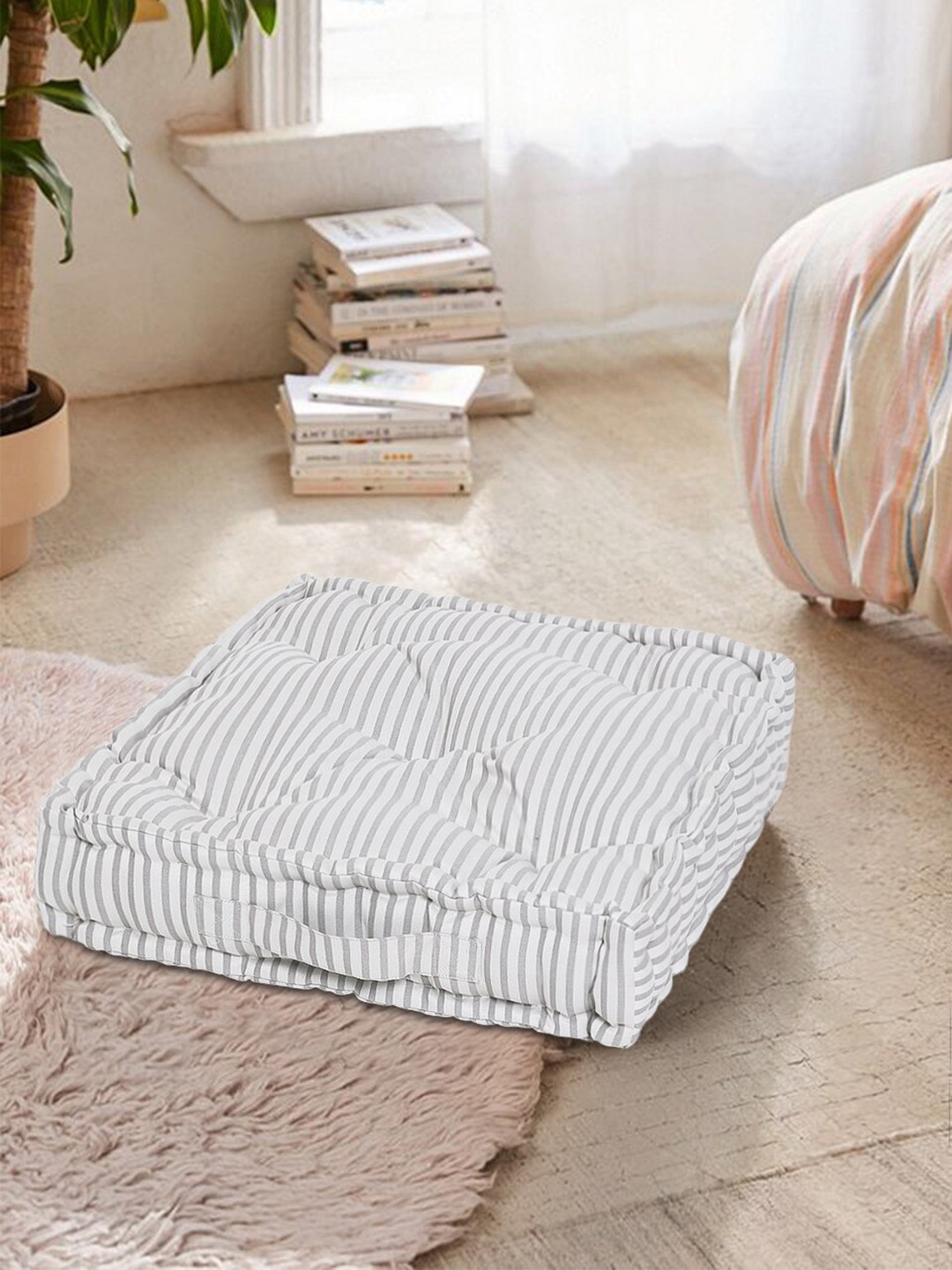 

S9home by Seasons Grey Striped Square Floor Cushion