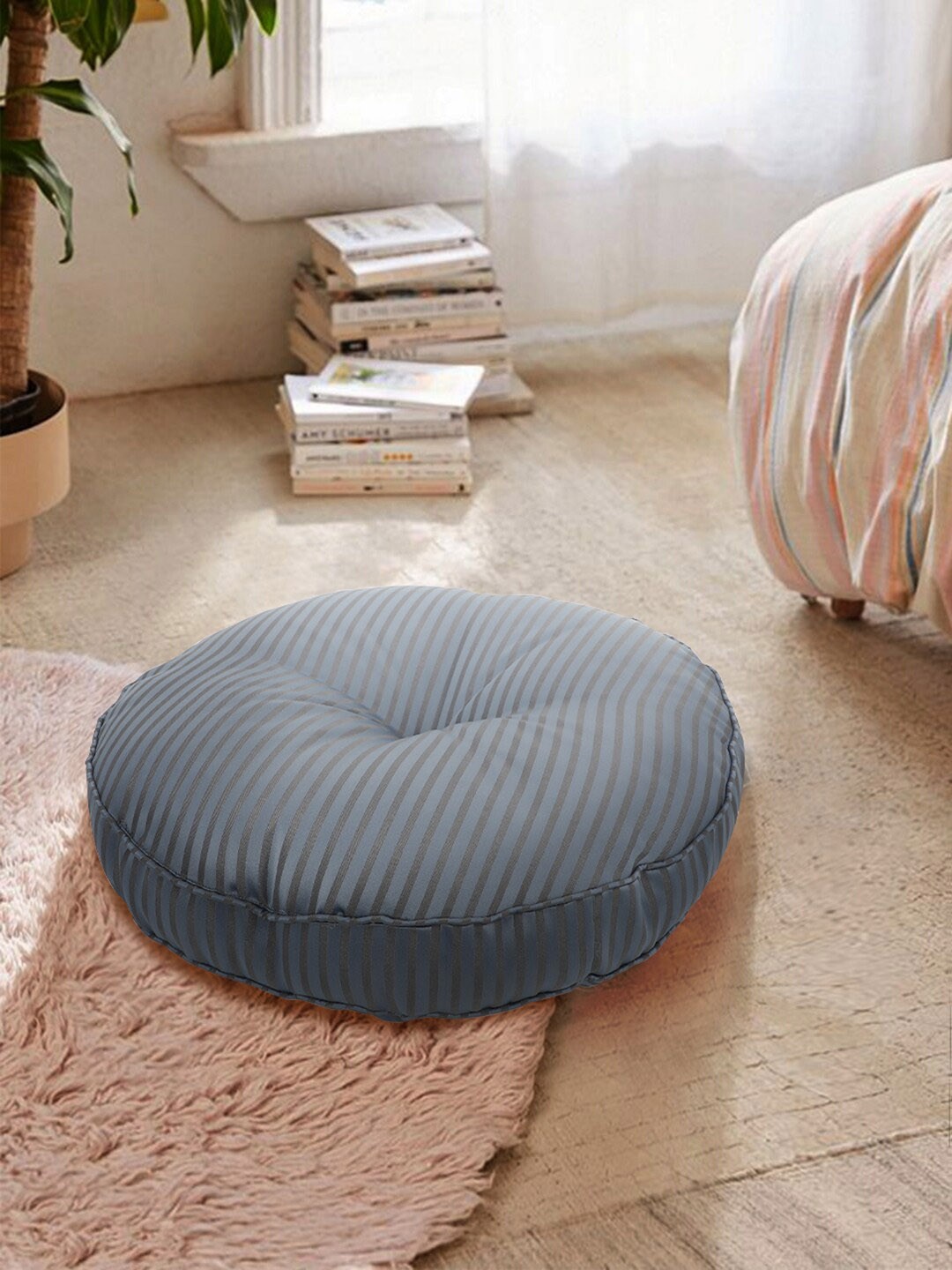 

S9home by Seasons Blue Striped Round Floor Cushion