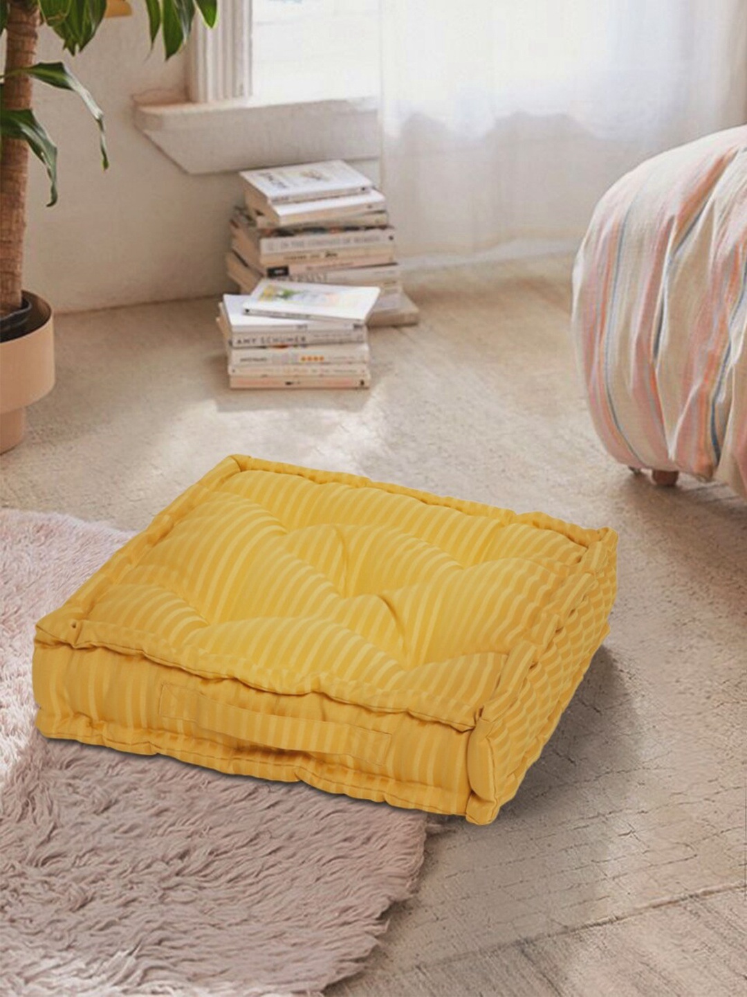 

S9home by Seasons yellow Striped Square Floor Cushion